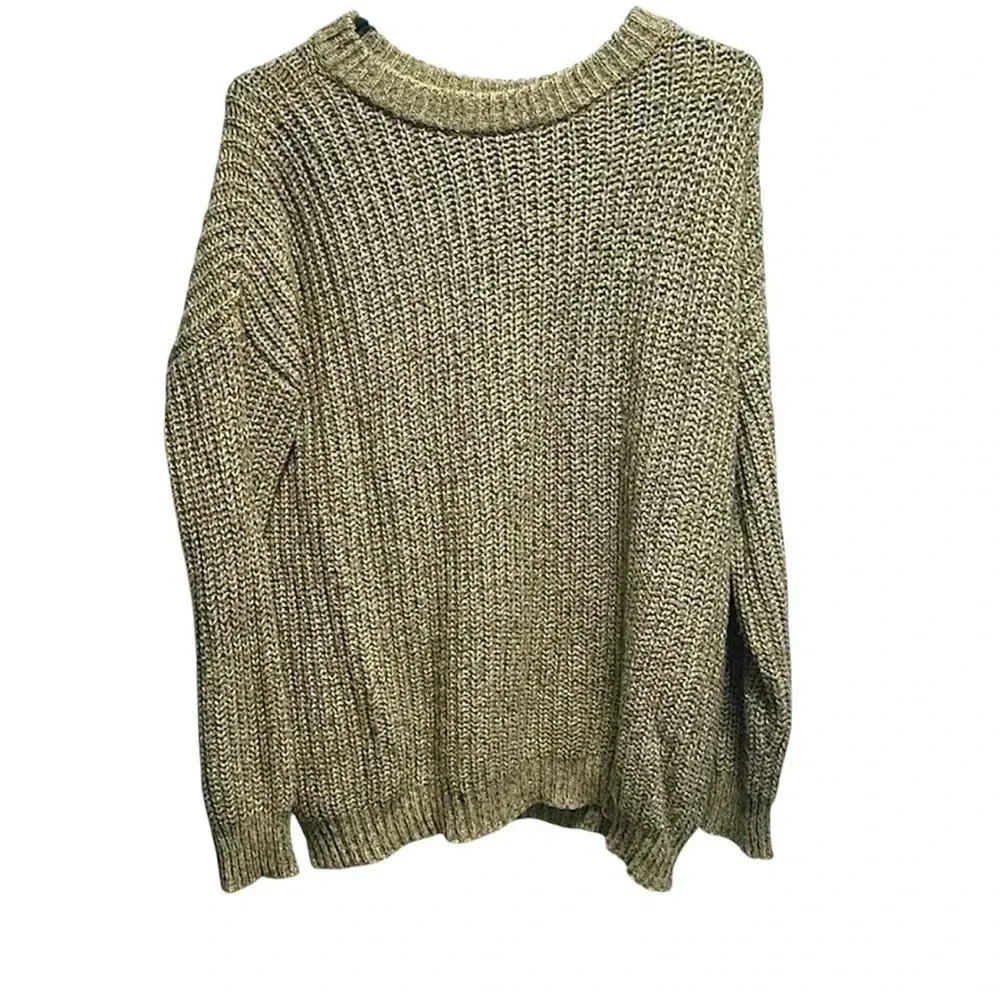 SO green/tan oversized knit sweater